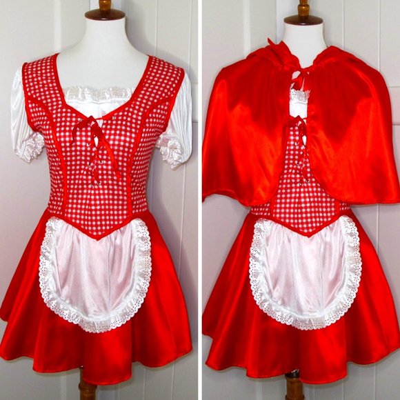 Adult Size Red Riding Hood WITH Hooded Cape and Skirt Lined Apron 2 piece Set - Picture 1 of 16